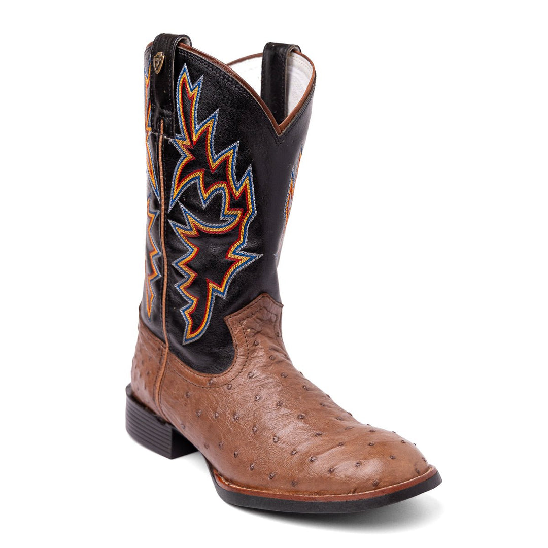 Bota Masculina Couro De Avestruz Legitimo Bico Redondo - Strut