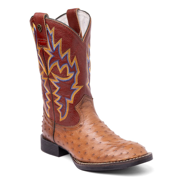 Bota Masculina Couro De Avestruz Legitimo Bico Redondo - Strut