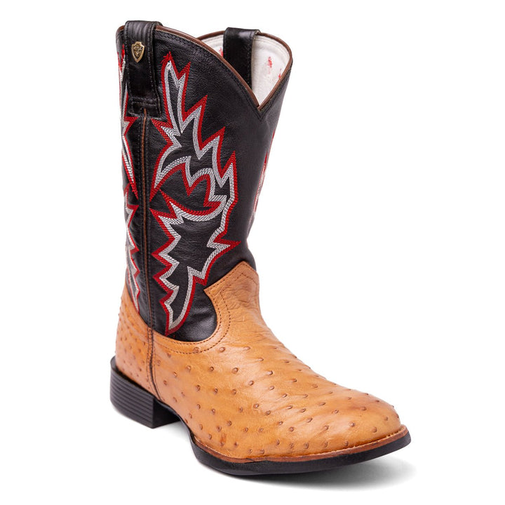 Bota Masculina Couro De Avestruz Legitimo Bico Redondo - Strut