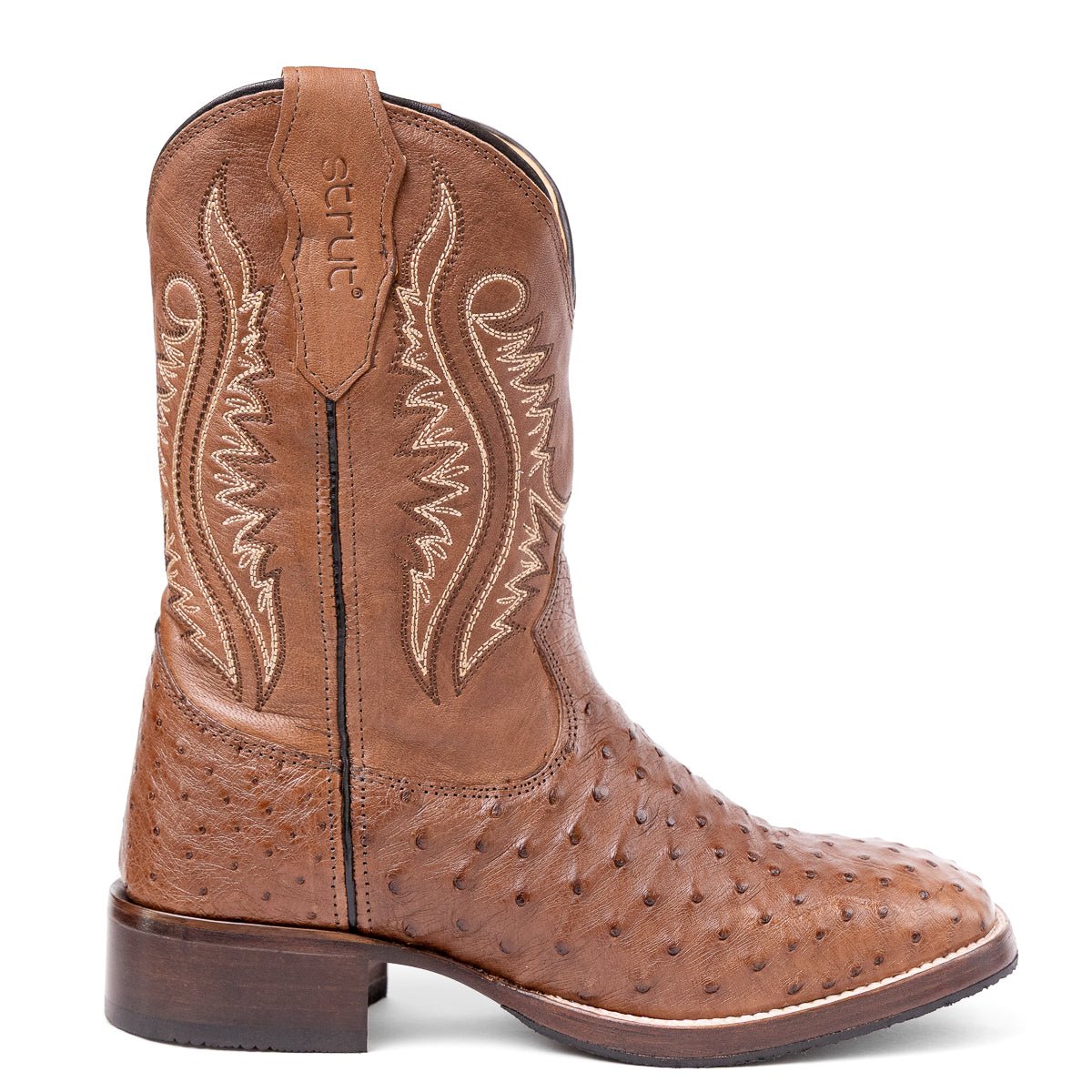 Bota Masculina Em Couro de Avestruz Cheio com Solado em Couro - Strut