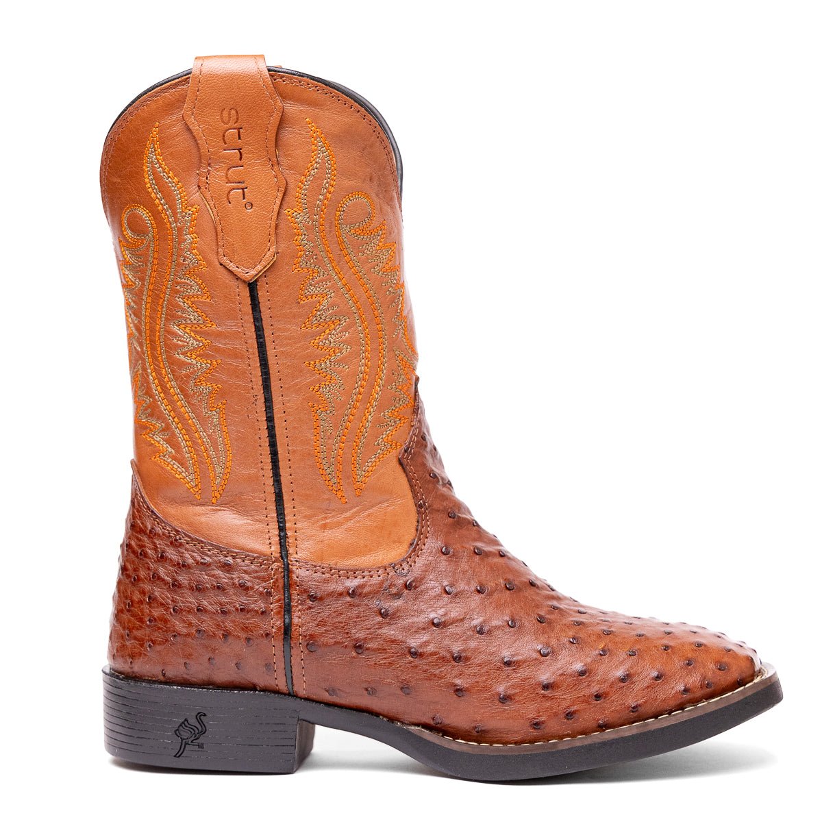 Bota Masculina Strut Couro De Avestruz Cheio St011 Caramelo - Strut