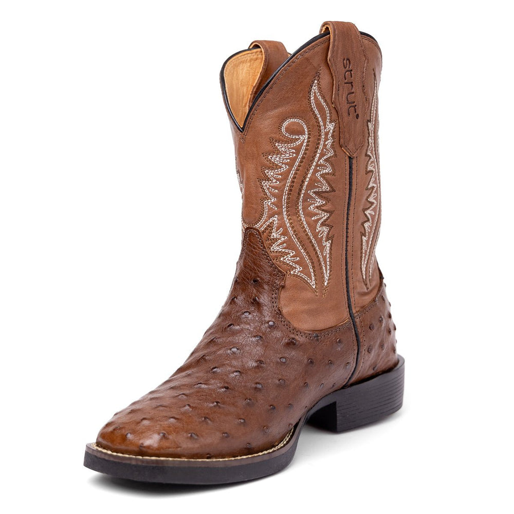 Bota Masculina Strut Couro De Avestruz Cheio ST011 - Tabaco - Strut