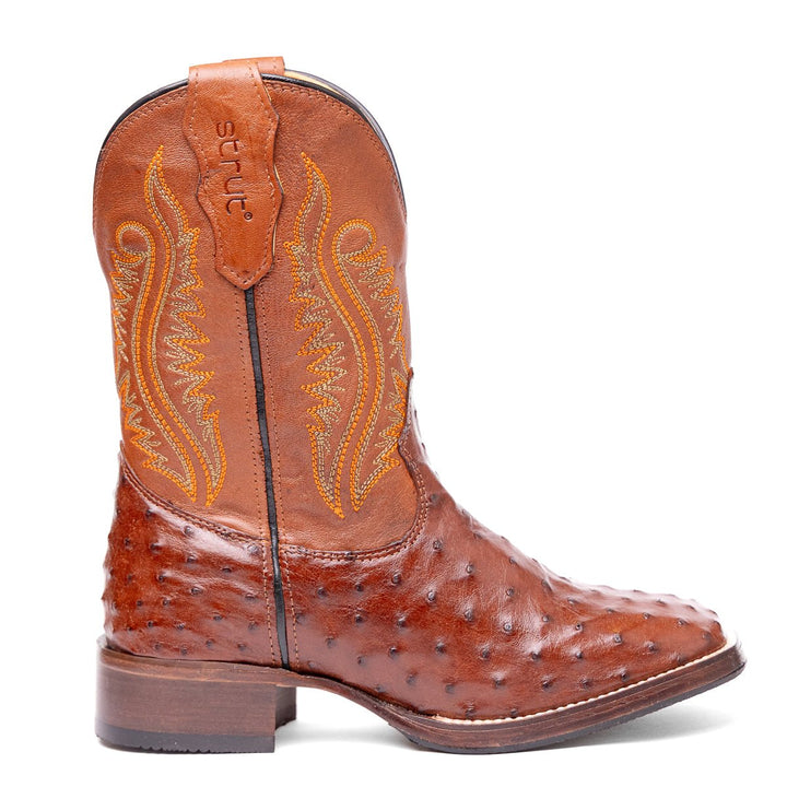 Bota Masculina Strut Couro De Avestruz Cheio St012 Caramelo - Strut