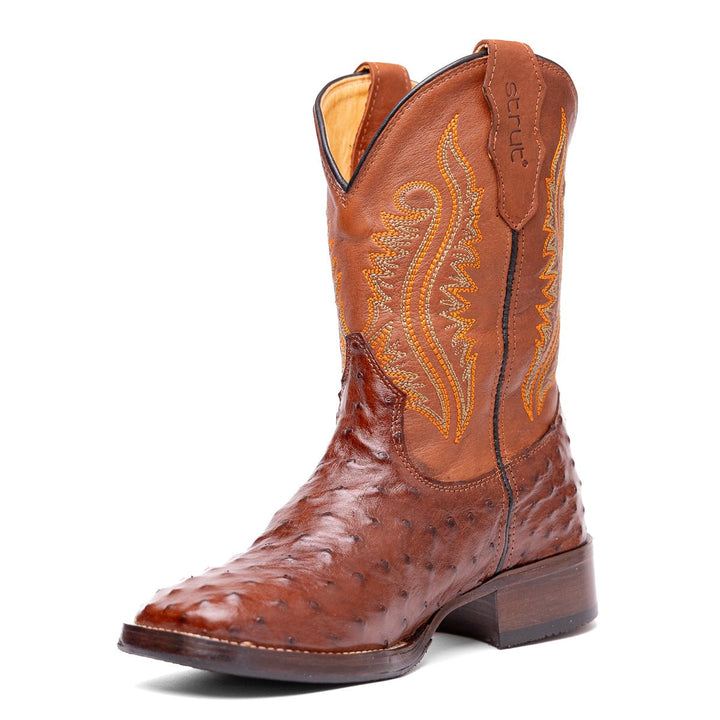 Bota Masculina Strut Couro De Avestruz Cheio St012 Caramelo - Strut