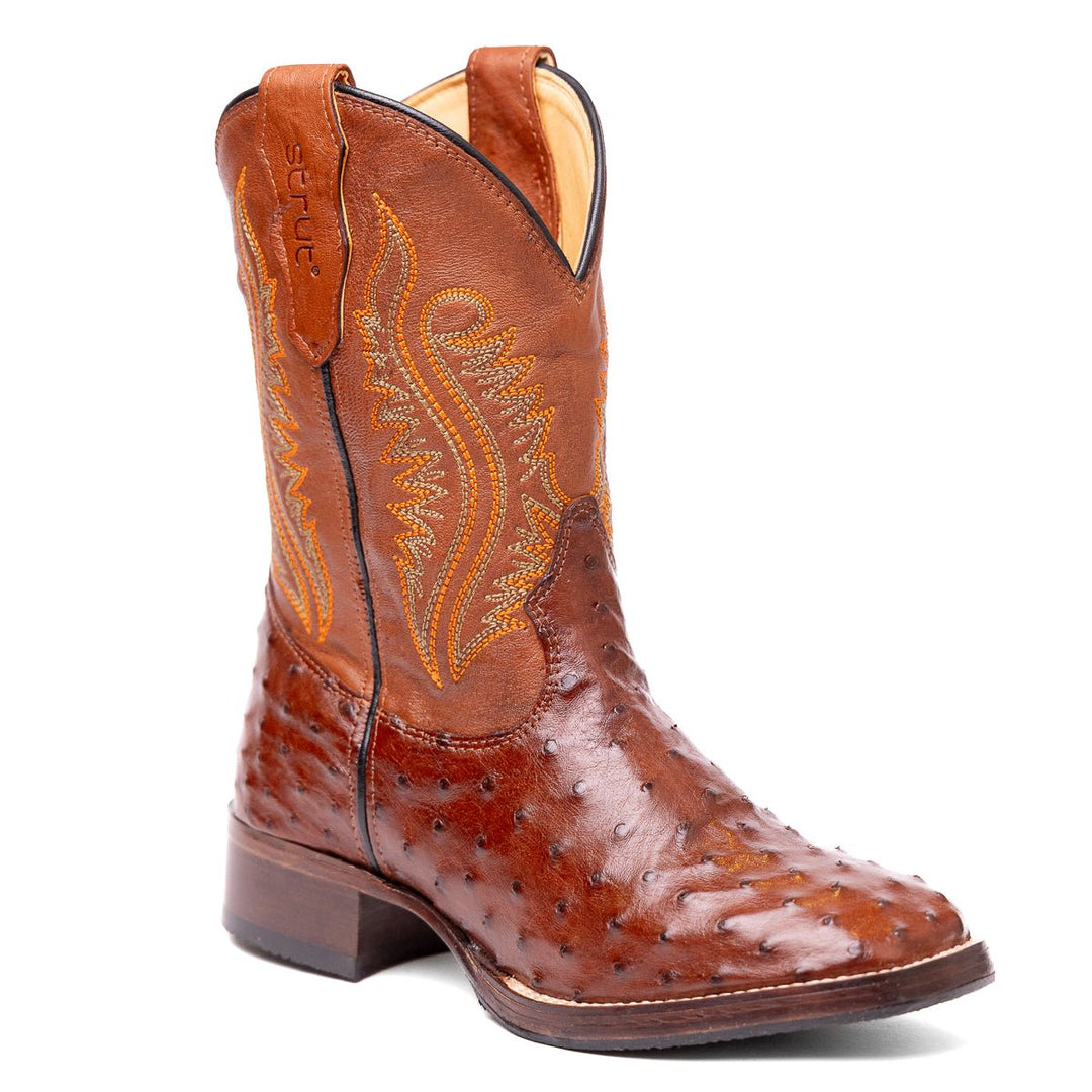 Bota Masculina Strut Couro De Avestruz Cheio St012 Caramelo - Strut
