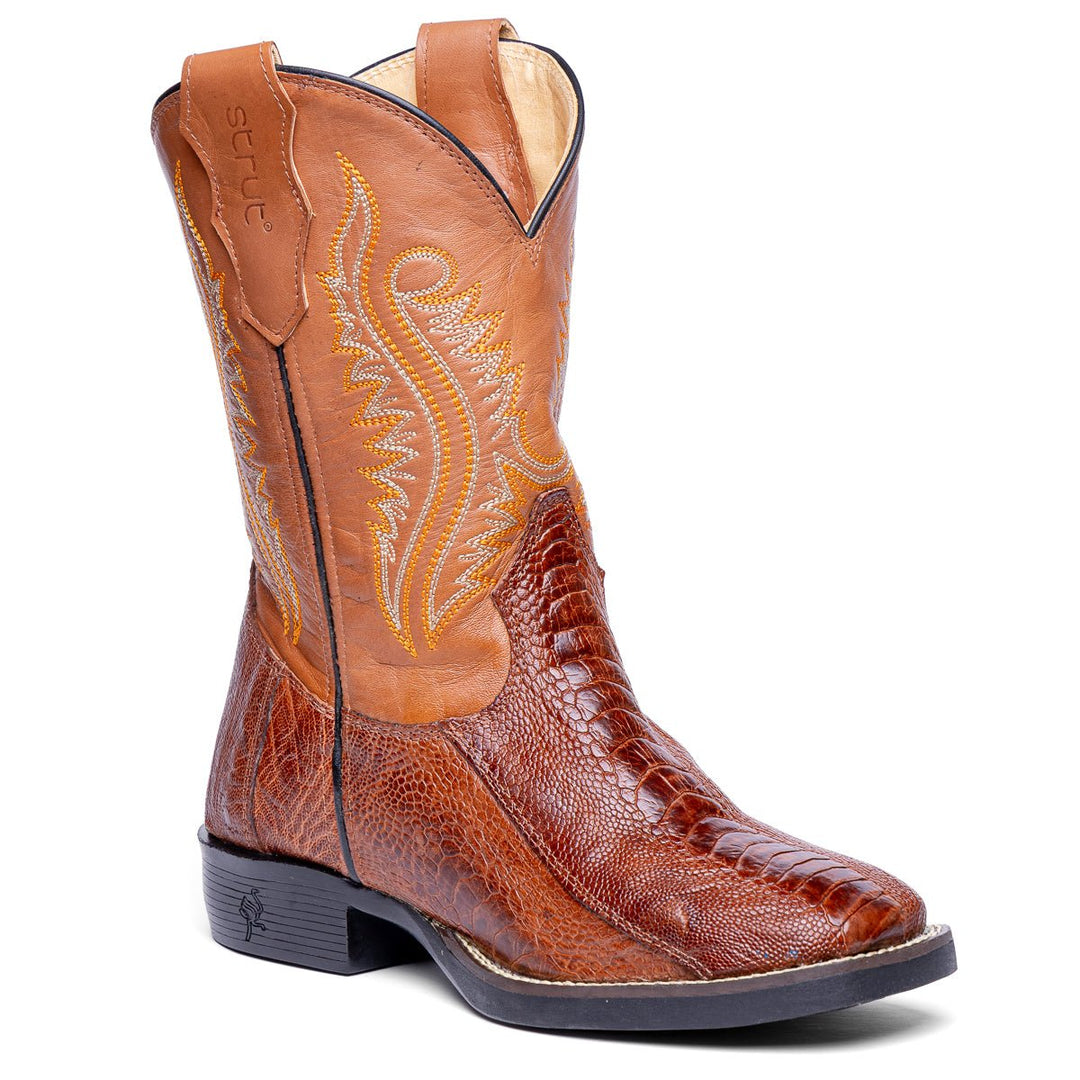 Bota Masculina Strut em Couro de Canela Cano Bordado - Caramelo - Strut