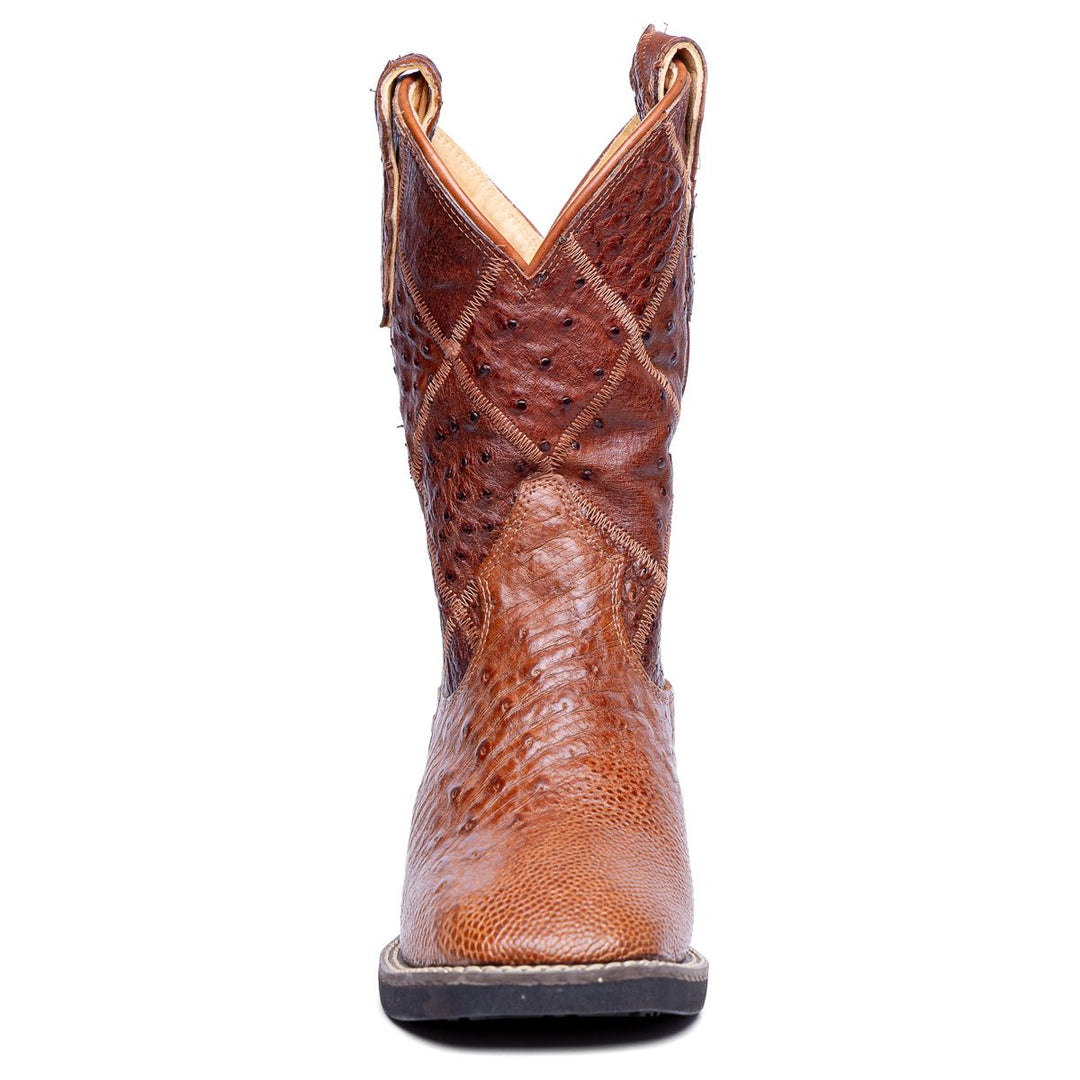 Bota Masculina Strut ST011 Em Couro De Avestruz Liso - Caramelo - Strut