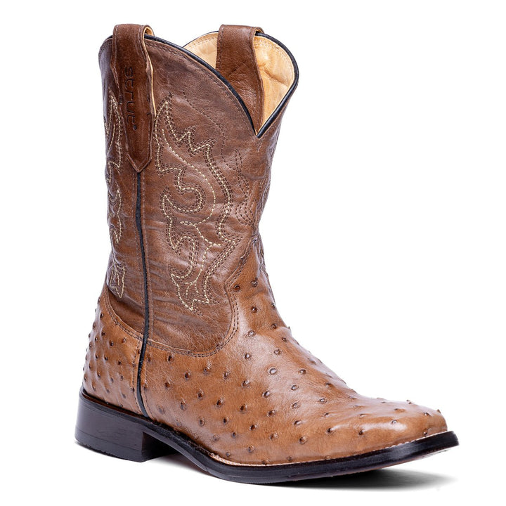 Bota Masculina Strut ST029 Couro de Avestruz e Cano Bordado - Strut