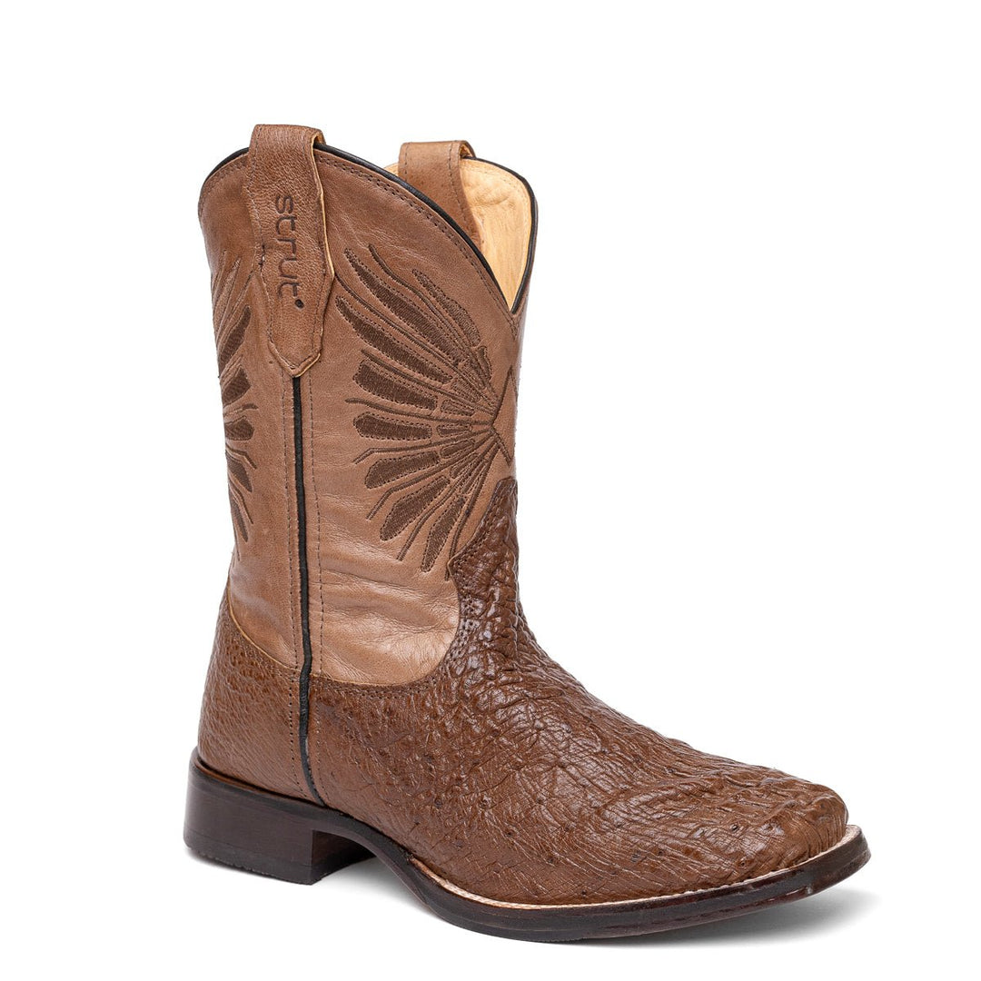 Bota Masculina Strut ST029 em Couro de Avestruz Liso - Tabaco - Strut