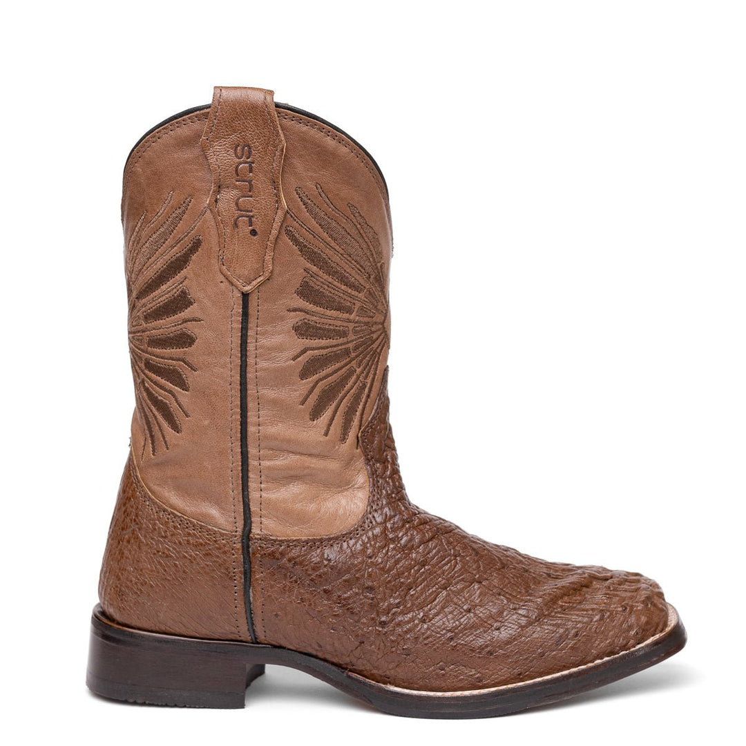 Bota Masculina Strut ST029 em Couro de Avestruz Liso - Tabaco - Strut