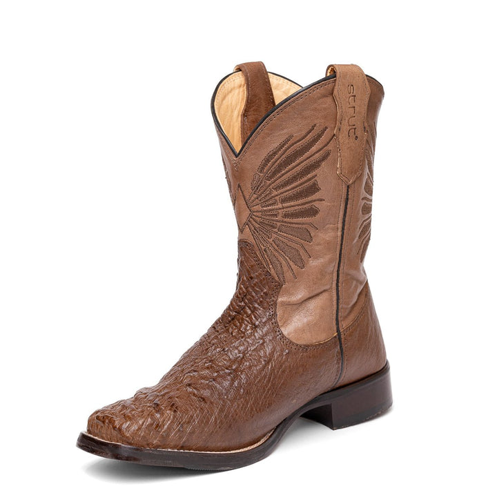 Bota Masculina Strut ST029 em Couro de Avestruz Liso - Tabaco - Strut