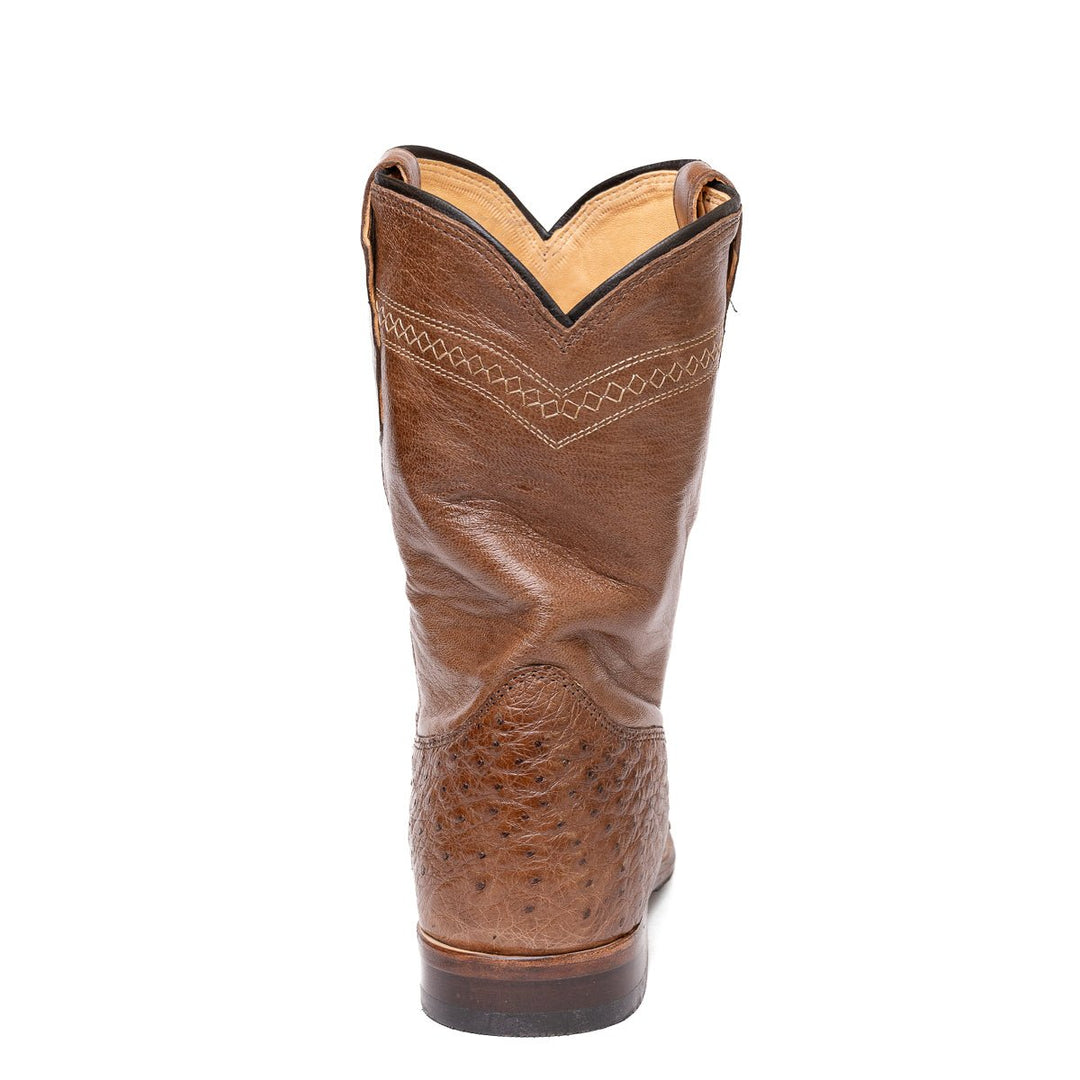 Bota Roper Strut Couro de Avestruz Cheio e Cano Bordado - Tabaco - Strut