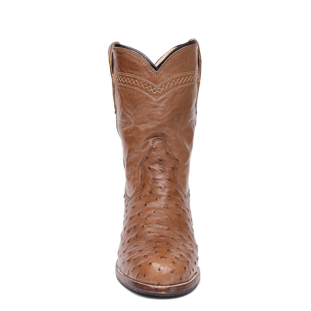Bota Roper Strut Couro de Avestruz Cheio e Cano Bordado - Tabaco - Strut