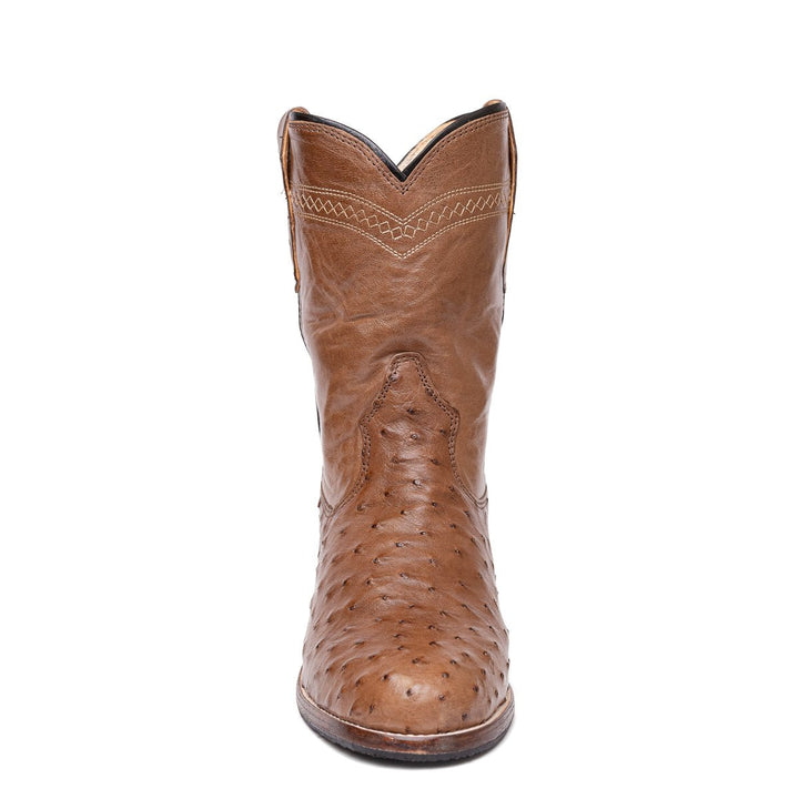 Bota Roper Strut Couro de Avestruz Cheio e Cano Bordado - Tabaco - Strut