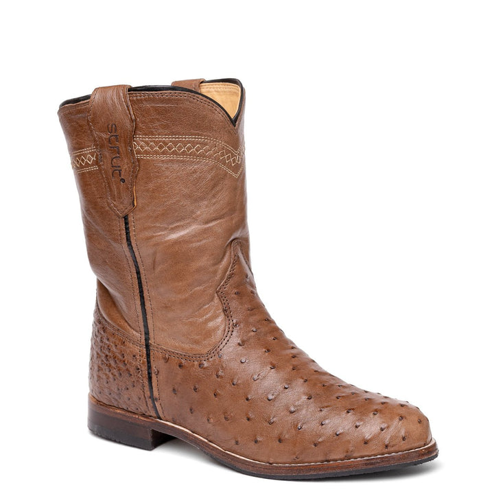Bota Roper Strut Couro de Avestruz Cheio e Cano Bordado - Tabaco - Strut