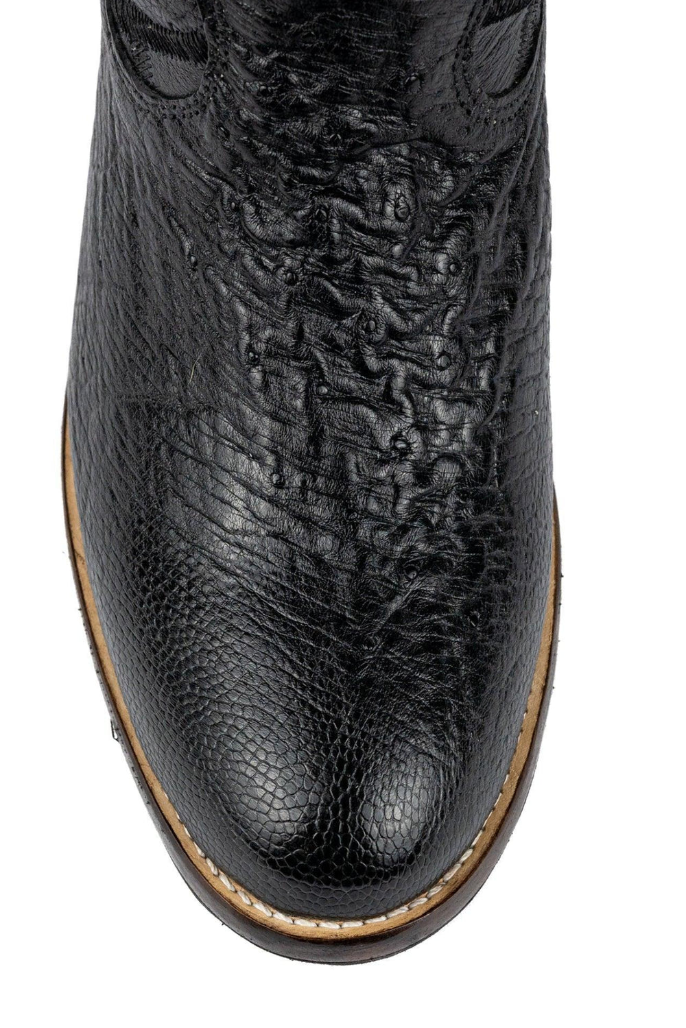 Bota Roper Strut em Couro de Avestruz Liso Solado em Couro Preta - Strut