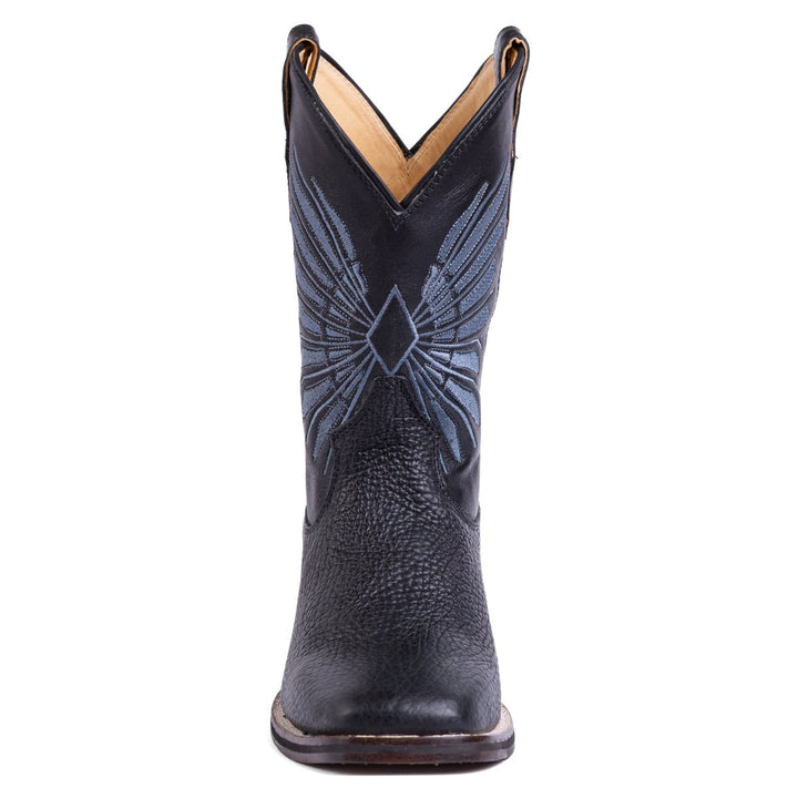 Bota Strut Em Couro Bovino Com Solado Misto Bico Quadrado Preto - Strut