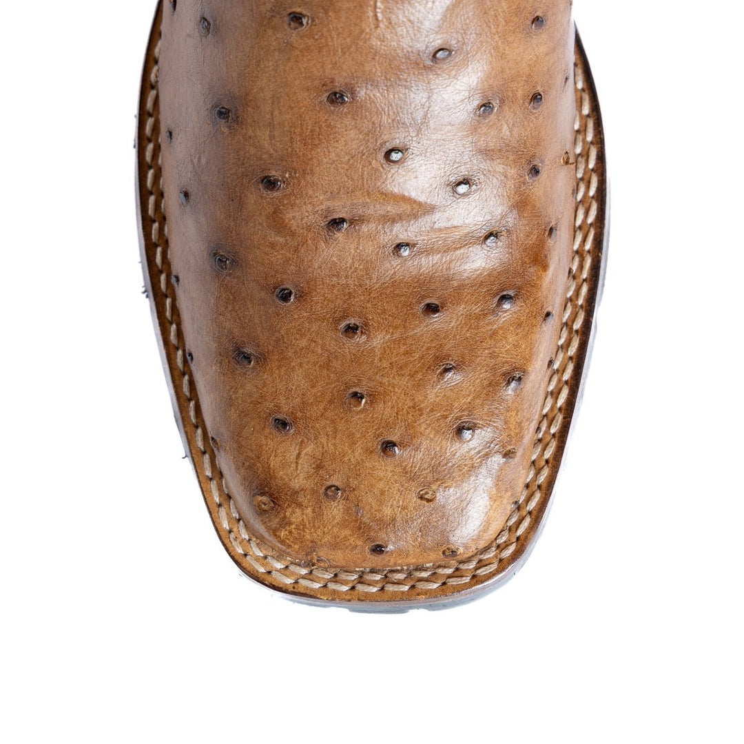 Bota Strut Feminina em Couro de Avestruz Tabaco Flores - Strut