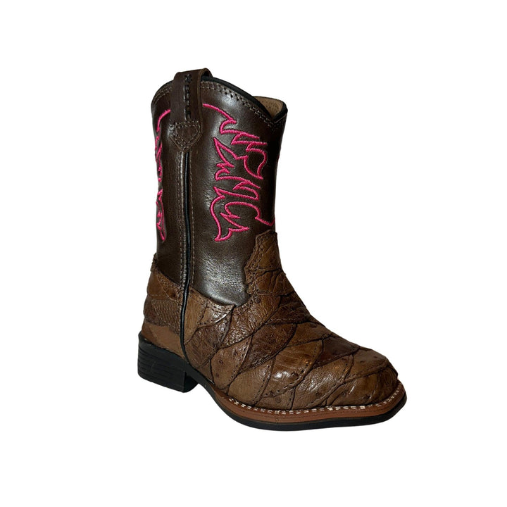 Bota Strut Feminina Infantil em Couro de Avestruz Escamado Tabaco - Strut