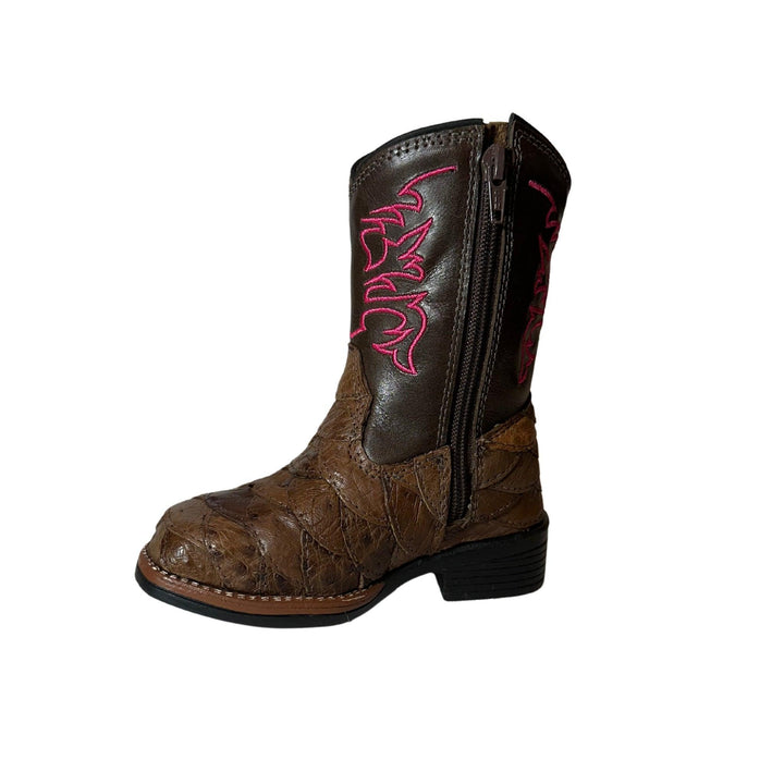 Bota Strut Feminina Infantil em Couro de Avestruz Escamado Tabaco - Strut