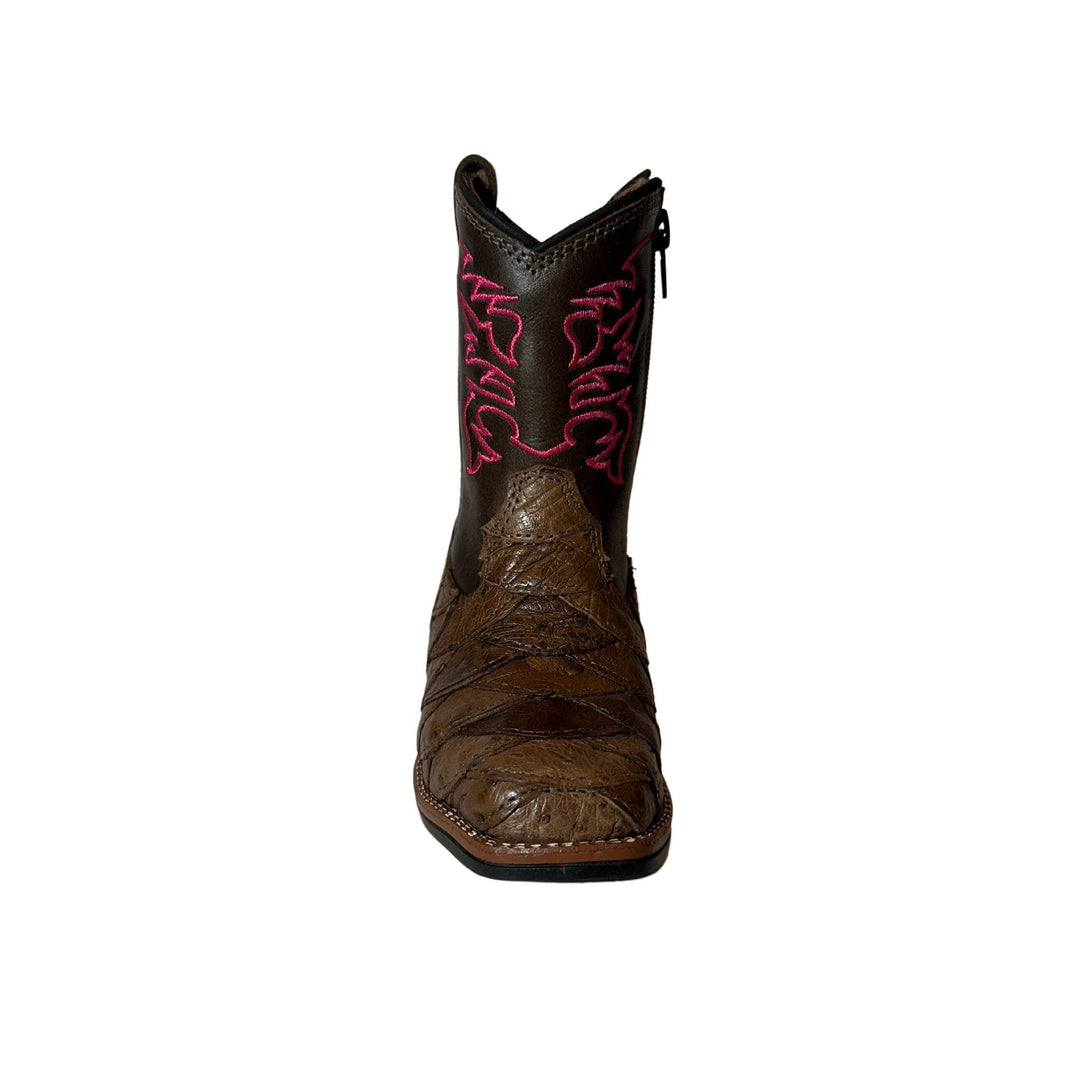 Bota Strut Feminina Infantil em Couro de Avestruz Escamado Tabaco - Strut