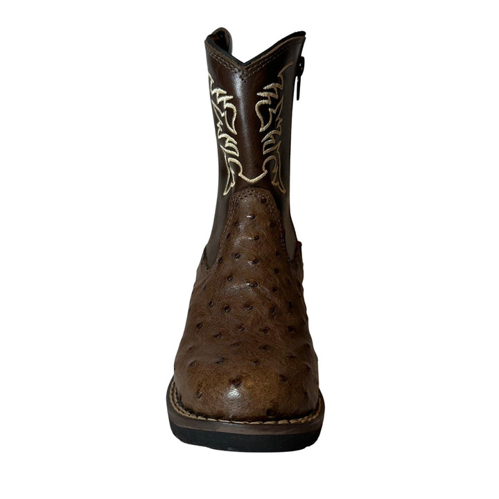 Bota Strut Infantil em Couro de Avestruz Cheio Tabaco - Strut