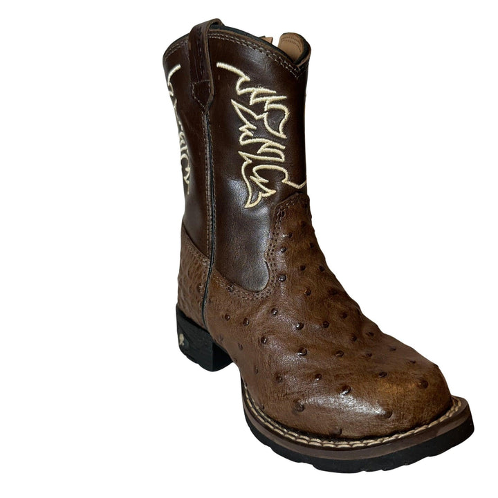 Bota Strut Infantil em Couro de Avestruz Cheio Tabaco - Strut