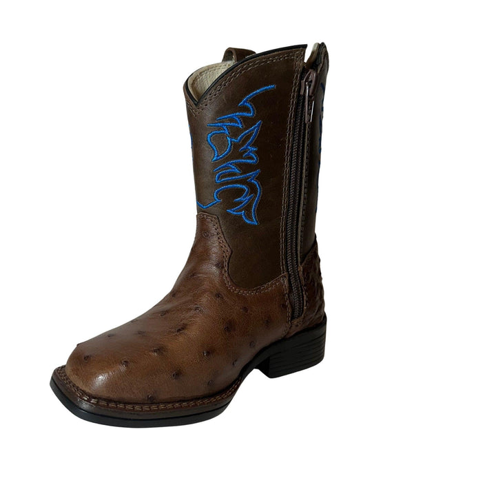 Bota Strut Infantil em Couro de Avestruz Cheio Tabaco - Strut