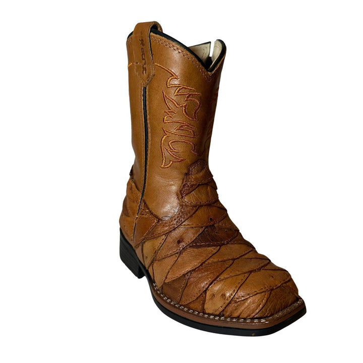 Bota Strut Infantil em Couro de Avestruz Escamado Chestnut - Strut