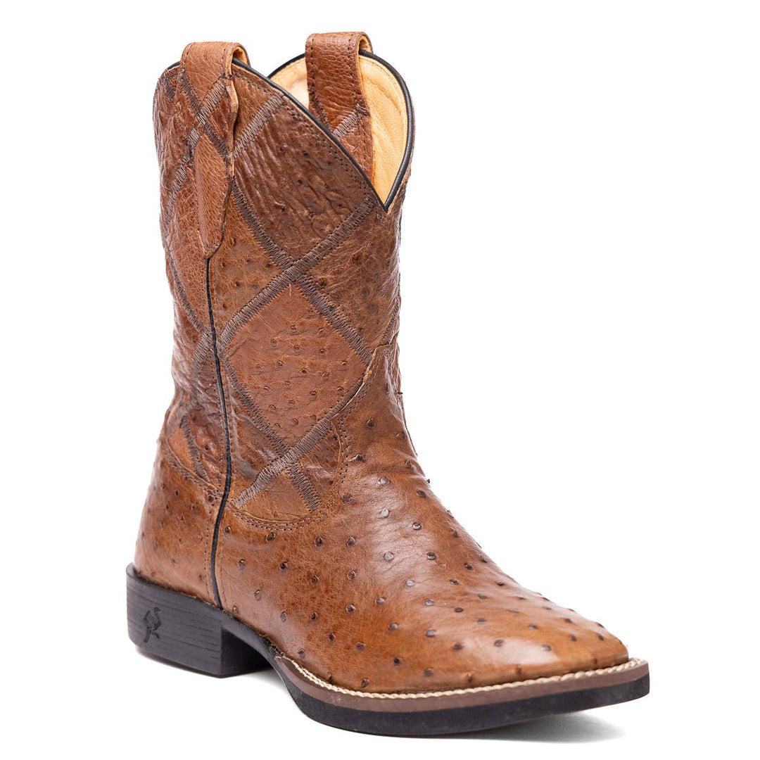 Bota Strut Masculina Em Couro De Avestruz Cheio St011 Tabaco - Strut