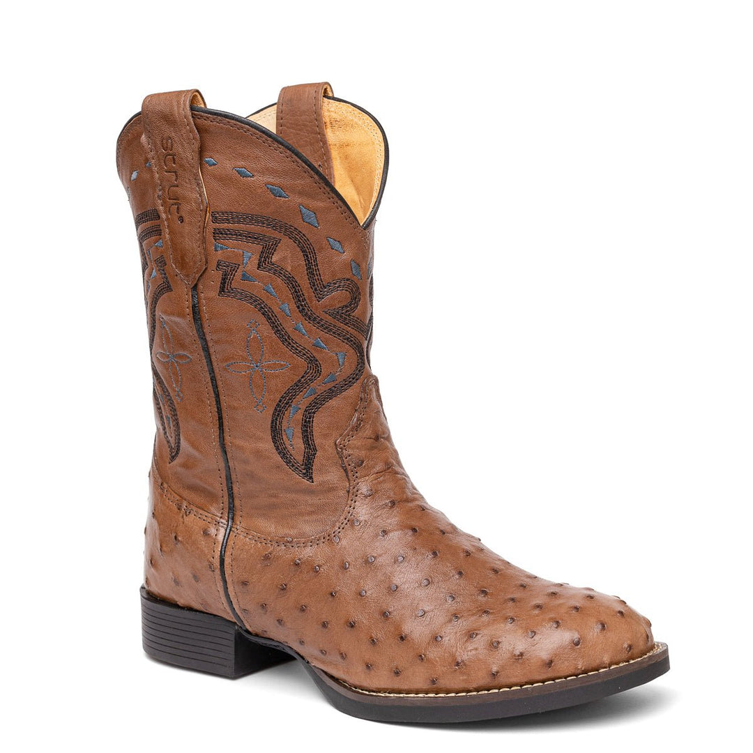 Bota Strut Masculina em Couro de Avestruz Cheio Tabaco - Strut