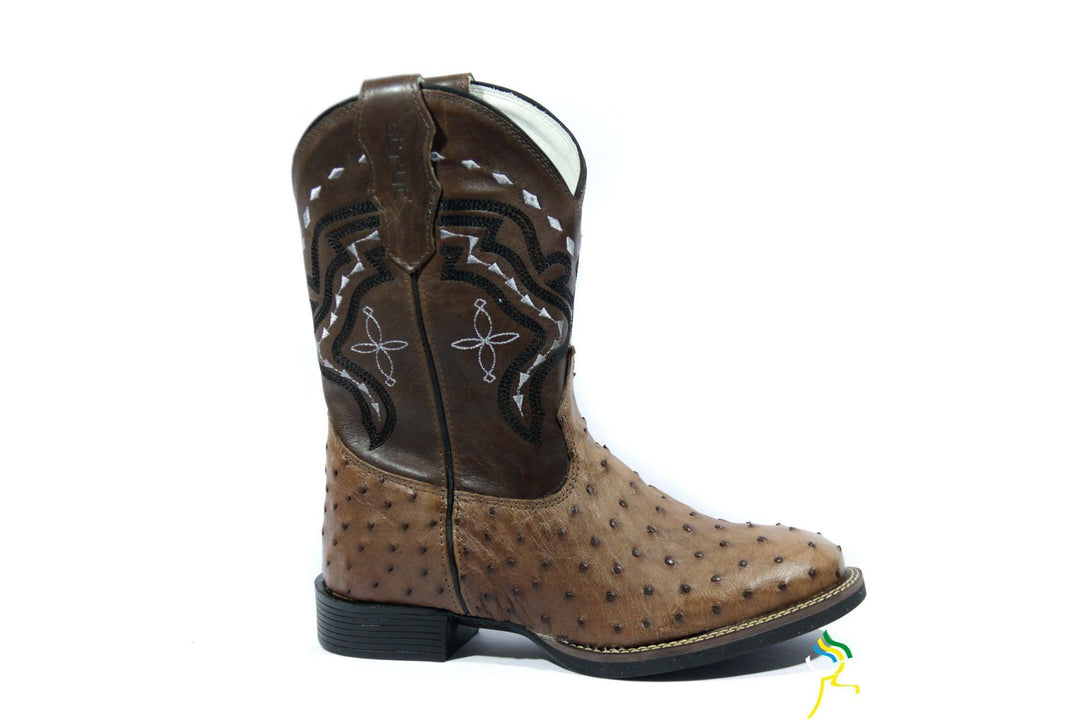 Bota Strut Masculina em Couro de Avestruz Cheio Tabaco - Strut