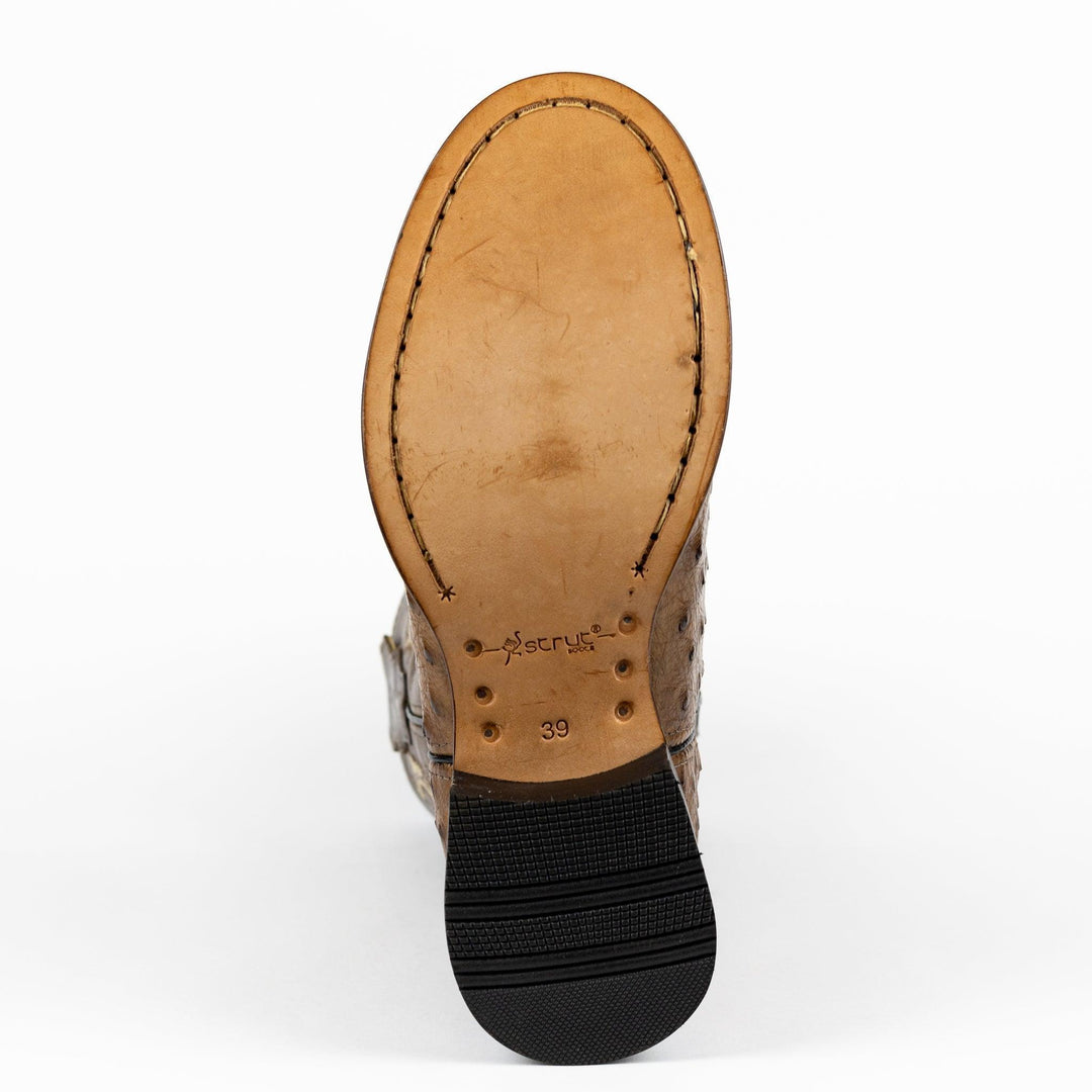 Bota Strut Masculina em Couro de Avestruz Cheio Tabaco - Strut