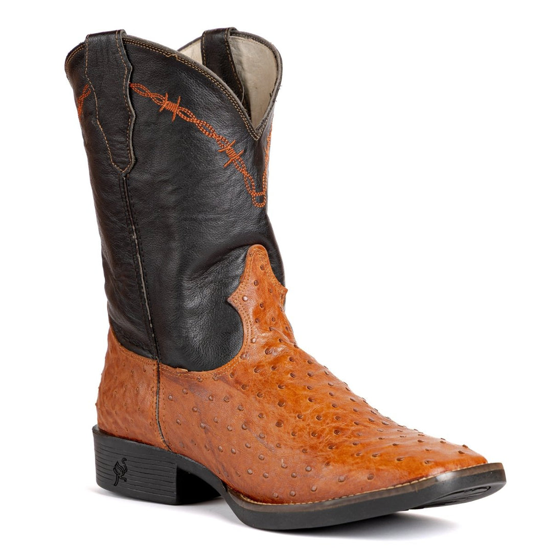 Bota Strut Masculina em Couro de Avestruz Cheio Whisky - Strut