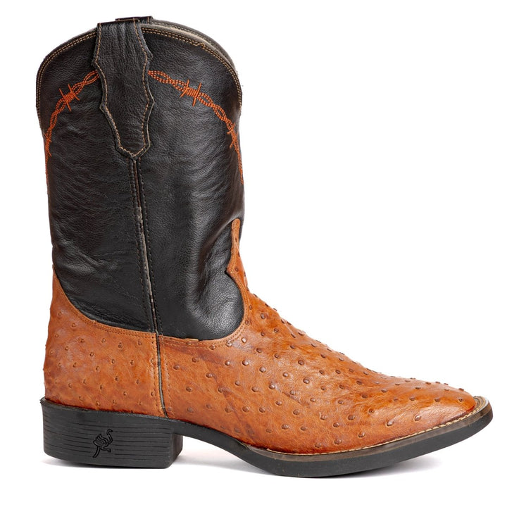 Bota Strut Masculina em Couro de Avestruz Cheio Whisky - Strut