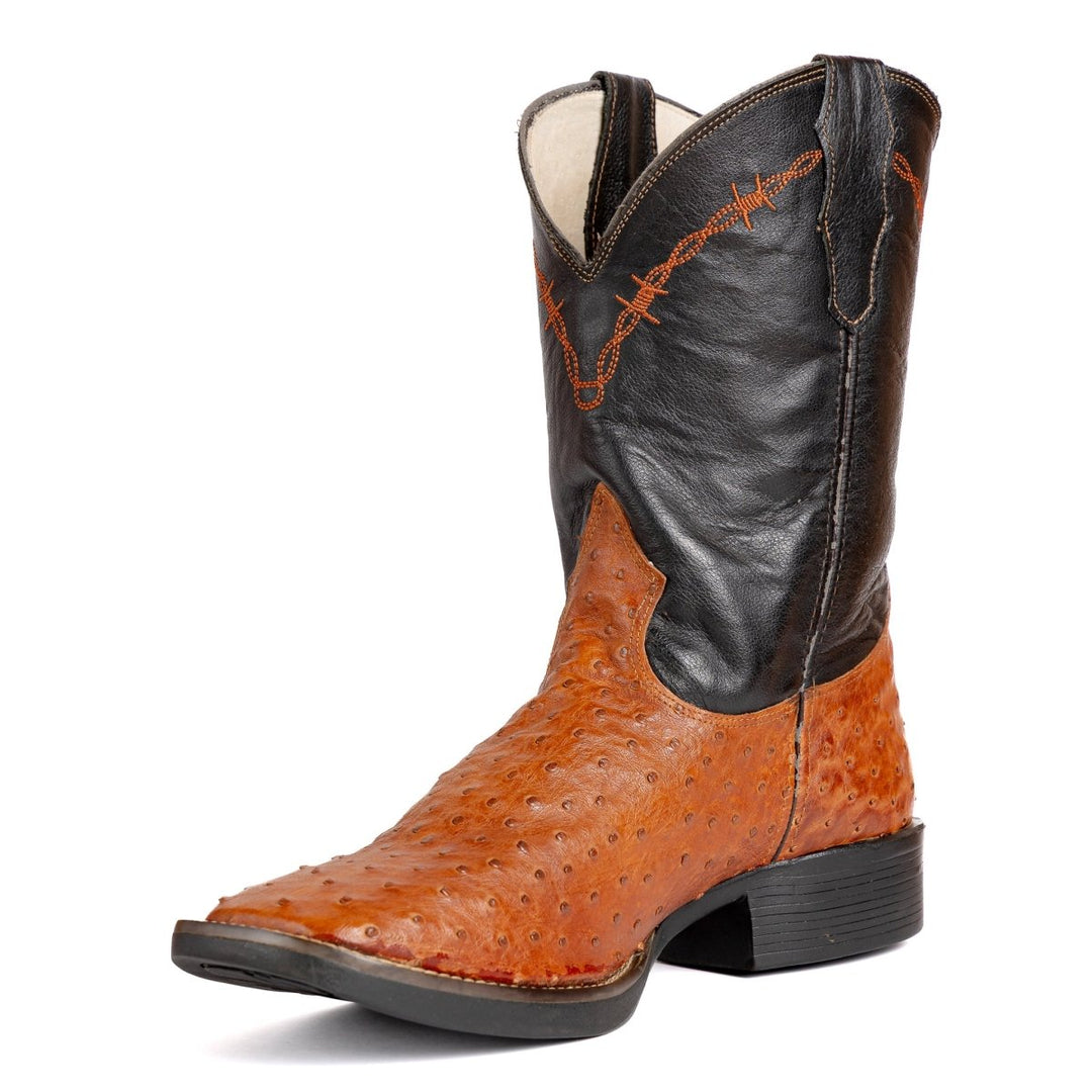 Bota Strut Masculina em Couro de Avestruz Cheio Whisky - Strut
