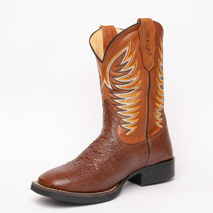 Bota Strut Masculina em Couro de Avestruz Liso Caramelo - Strut