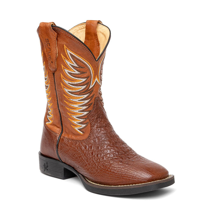 Bota Strut Masculina em Couro de Avestruz Liso Caramelo - Strut