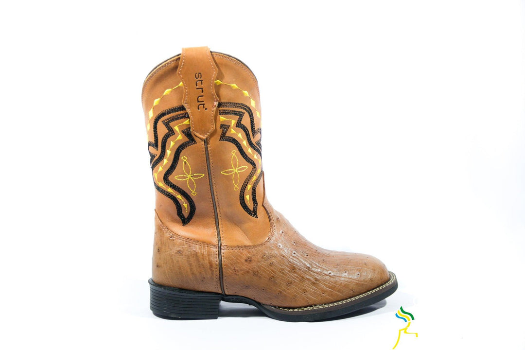 Bota Strut Masculina em Couro de Avestruz Liso Chestnut - Strut