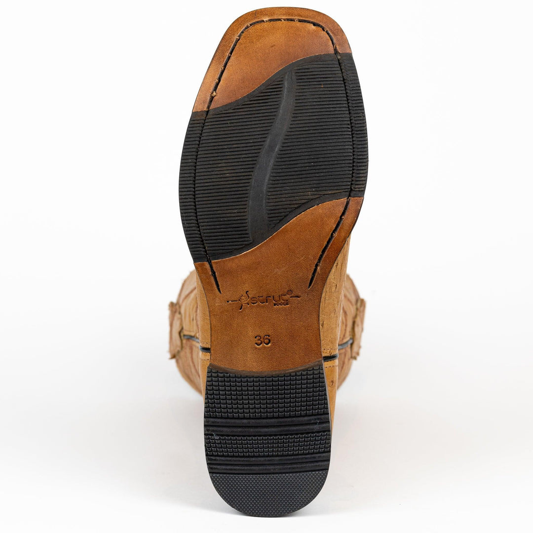 Bota Strut Masculina em Couro de Avestruz Liso Chestnut - Strut