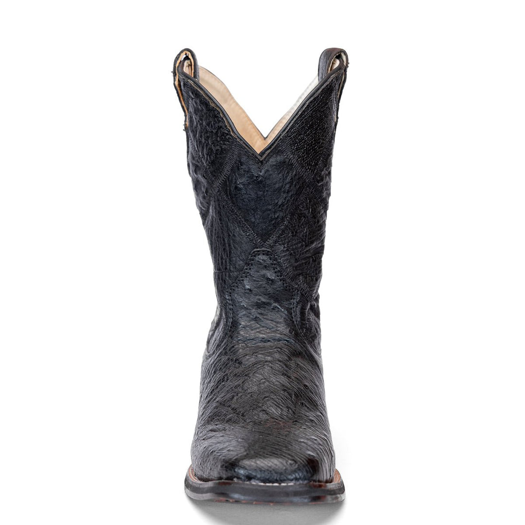 Bota Strut Masculina em Couro de Avestruz Liso Preta Cano Manta - Strut