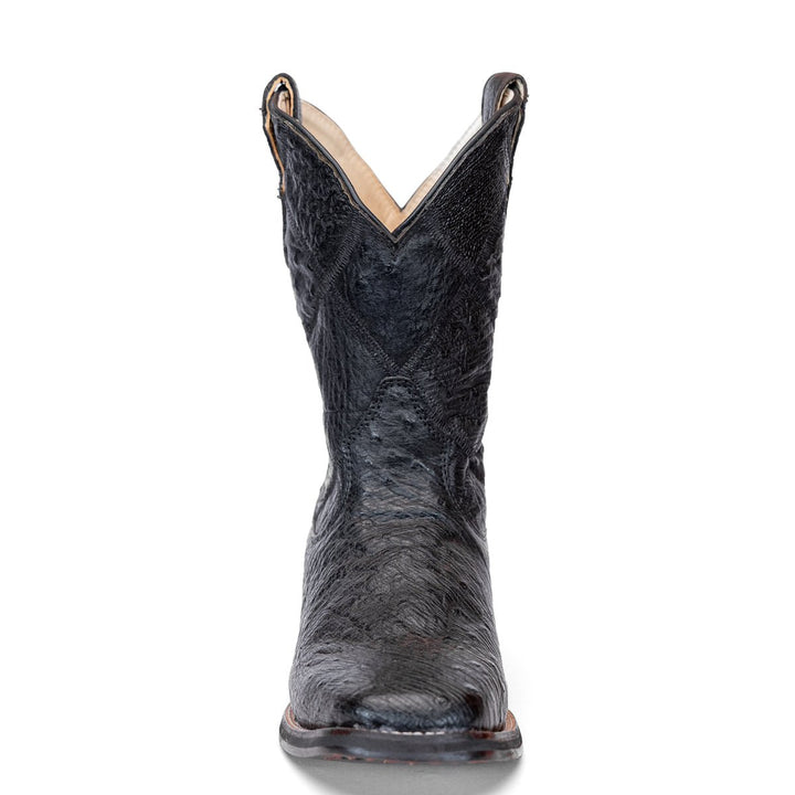 Bota Strut Masculina em Couro de Avestruz Liso Preta Cano Manta - Strut