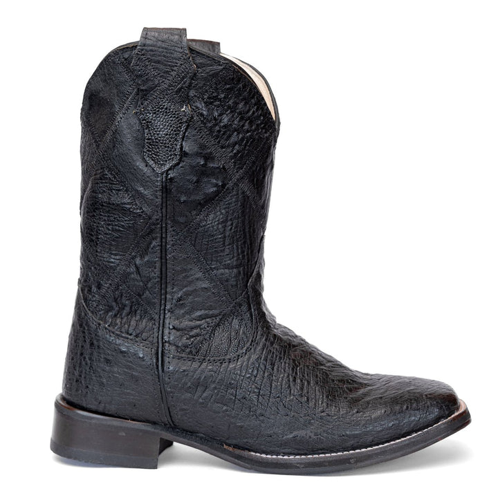 Bota Strut Masculina em Couro de Avestruz Liso Preta Cano Manta - Strut