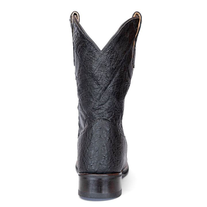 Bota Strut Masculina em Couro de Avestruz Liso Preta Cano Manta - Strut