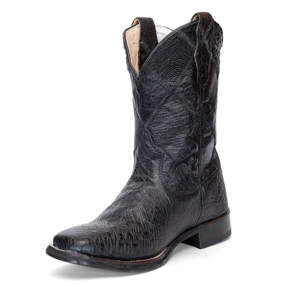 Bota Strut Masculina em Couro de Avestruz Liso Preta Cano Manta - Strut