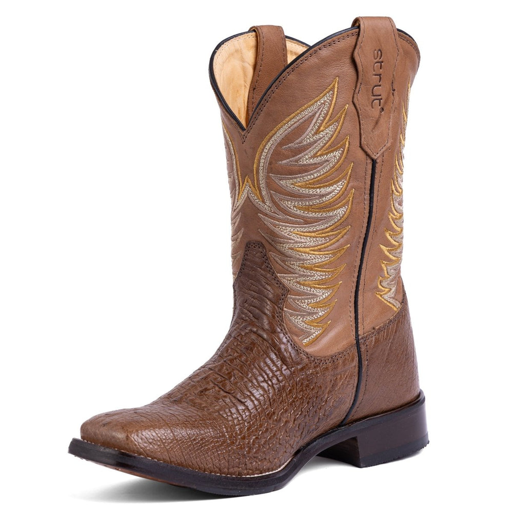 Bota Strut Masculina em Couro de Avestruz Liso Tabaco - Strut