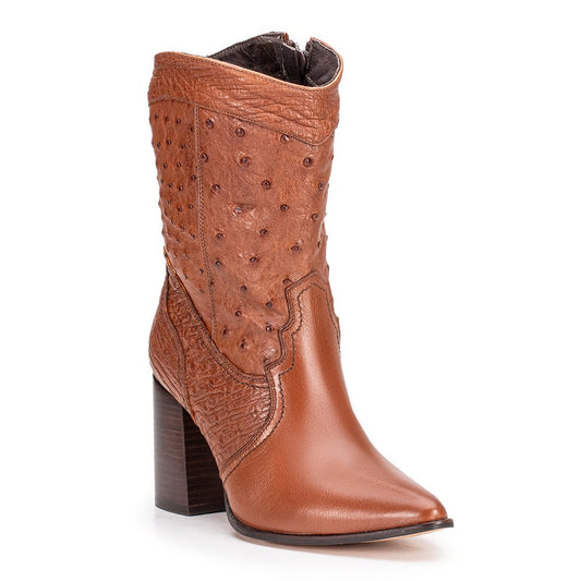 Bota Texana Feminina em Couro de Avestruz Strut Caramelo - Strut