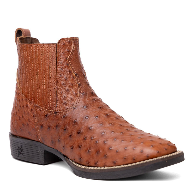 Botina Masculina Strut em Couro de Avestruz Cheio Caramelo - Strut