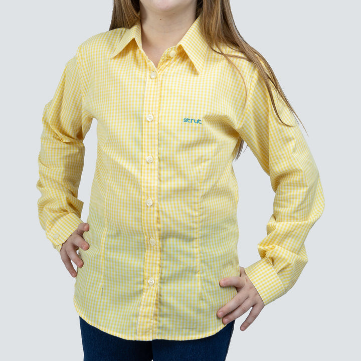 Camisa Feminina Infantil Xadrez Manga Longa Amarela - Strut