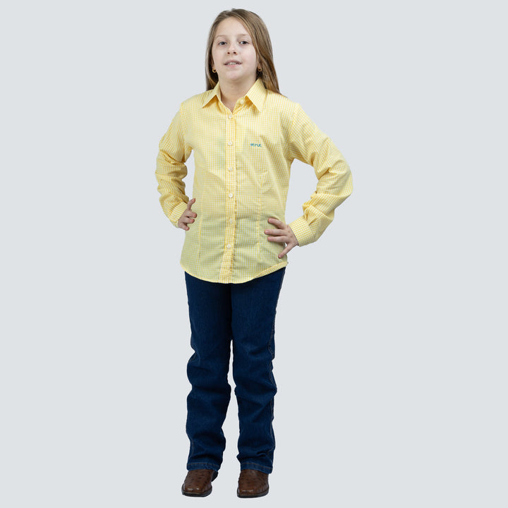 Camisa Feminina Infantil Xadrez Manga Longa Amarela - Strut